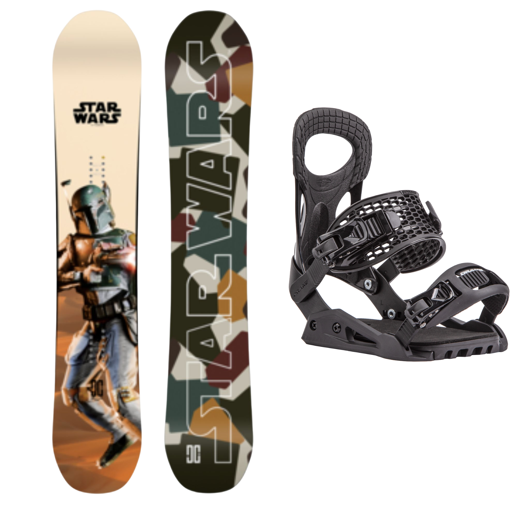 DC Star Wars Boba Fett Ply Snowboard + Drake King Binding - Package