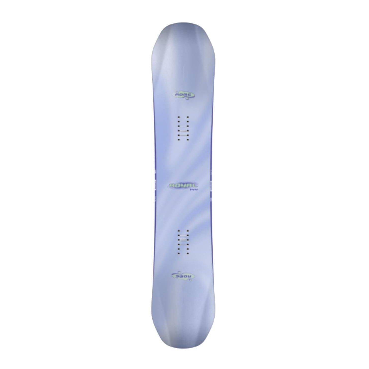 Light blue womens snowboard with subtle patterns on a white background