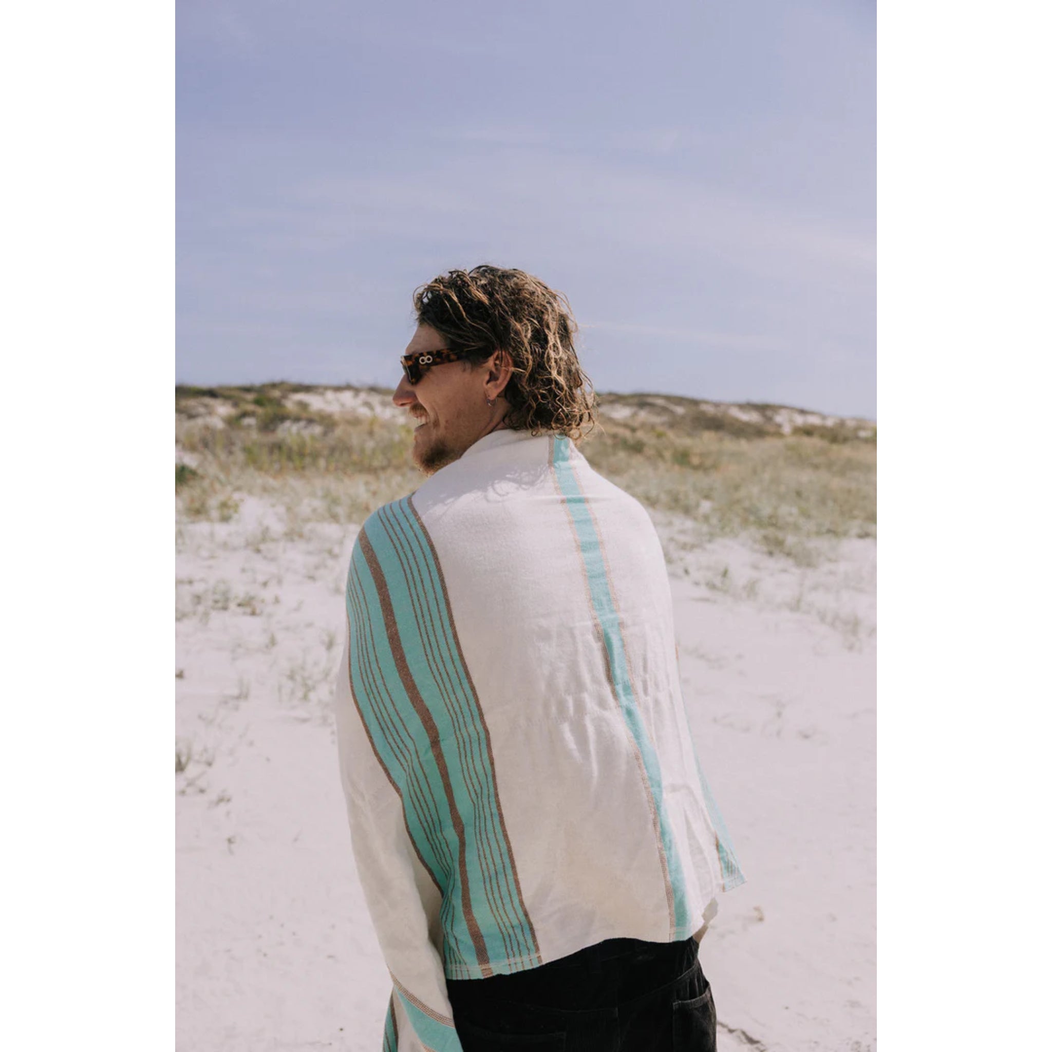 Salty Shadows Aqua Stripe Turkish Towel