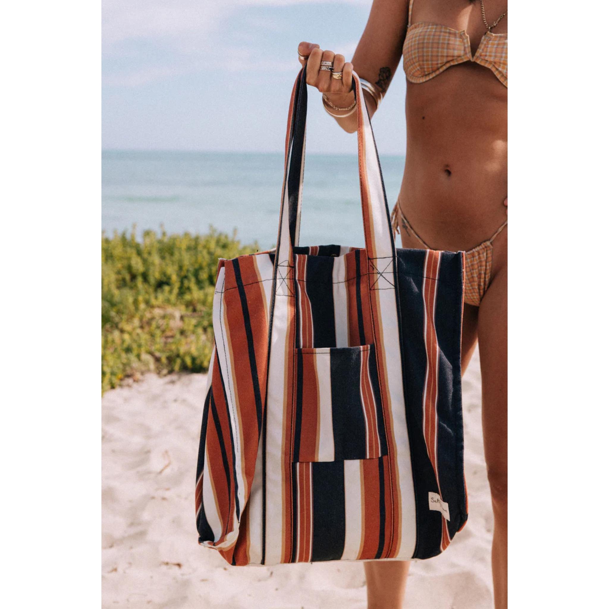 Salty Shadows Brown Stripe Oversized Beach Bag