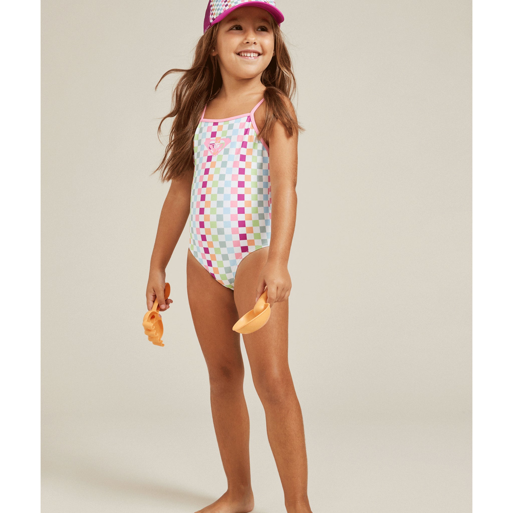 Roxy Girls Rainbow Check One Piece Swimsuit - Main Image