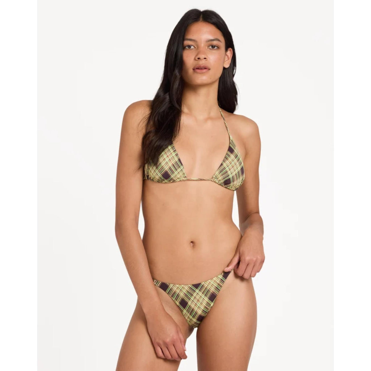 RVCA Boulevard Plaid Halter Tri Bikini Top