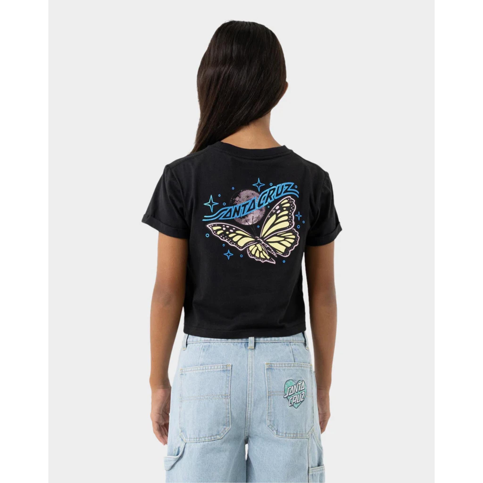 Santa Cruz Winged Moon Strip Centre Short Sleeve Crop Tee