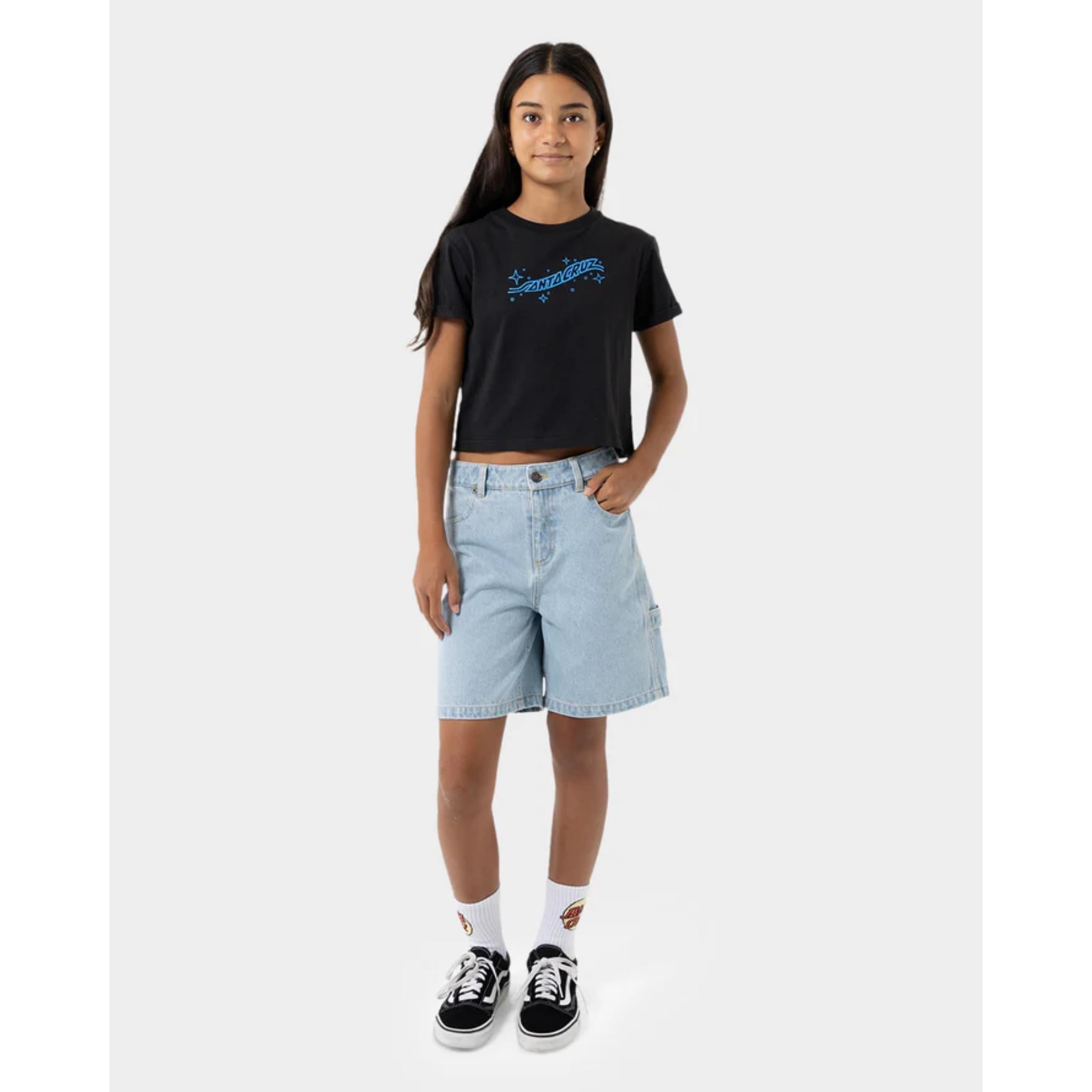 Santa Cruz Winged Moon Strip Centre Short Sleeve Crop Tee
