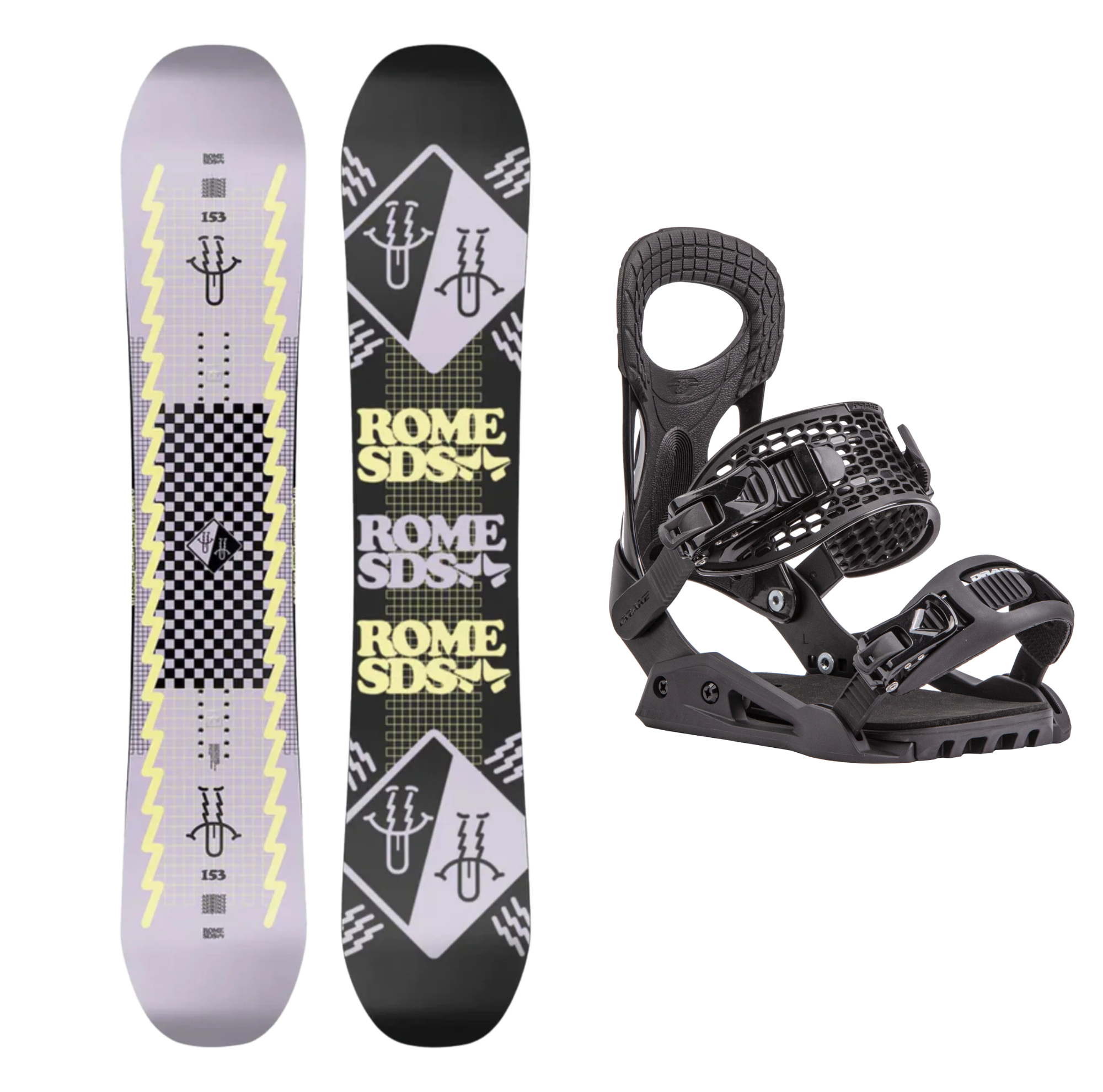 Rome Artifact Snowboard + Drake King Binding - Package