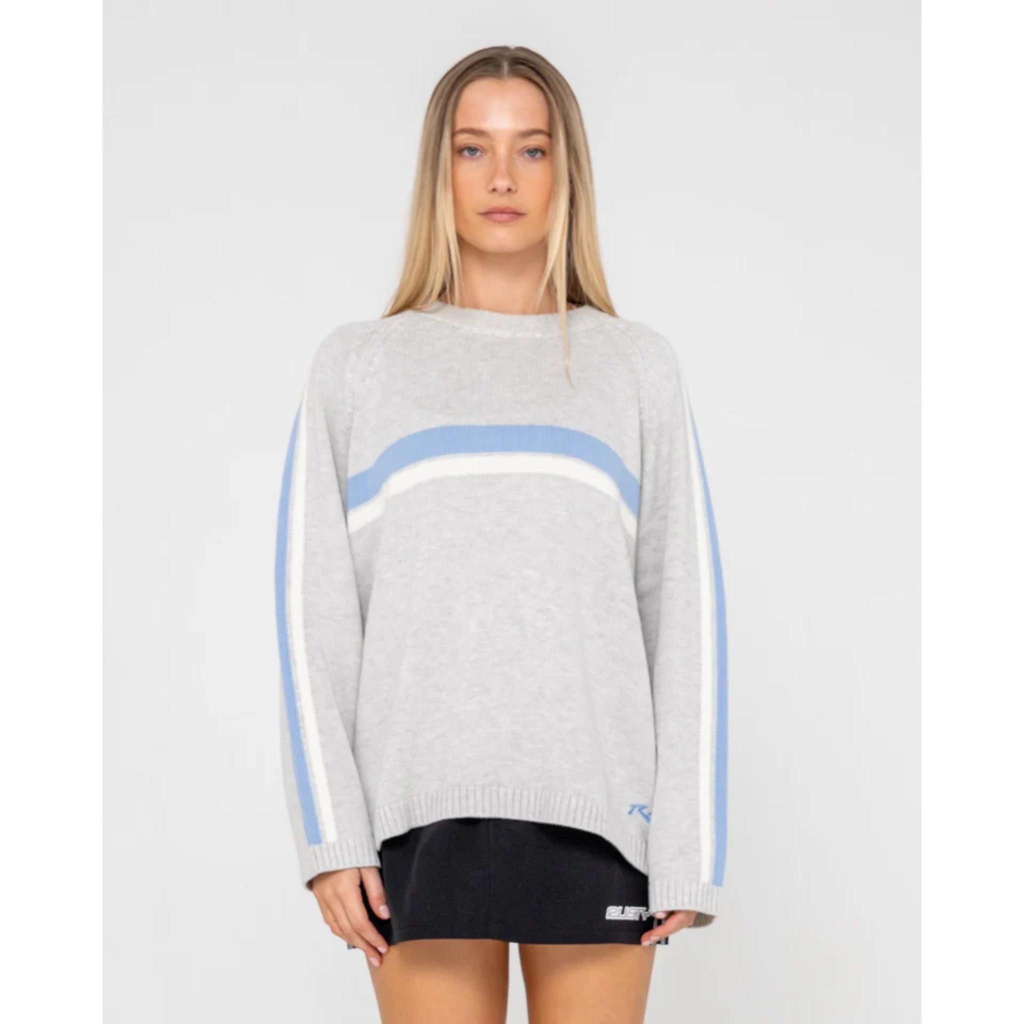 Rusty Womens White Lines Long Sleeve Knit Crew Neck
