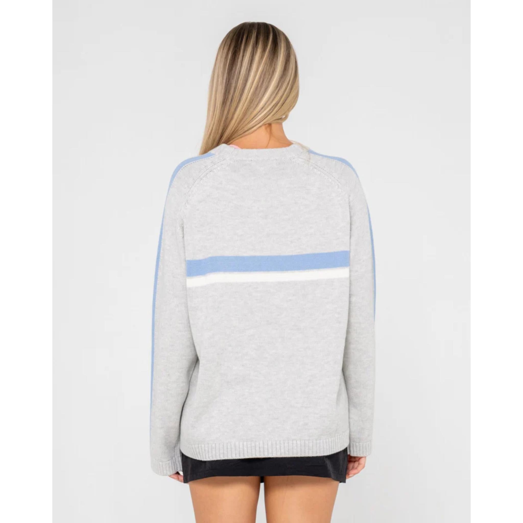 Rusty Womens White Lines Long Sleeve Knit Crew Neck