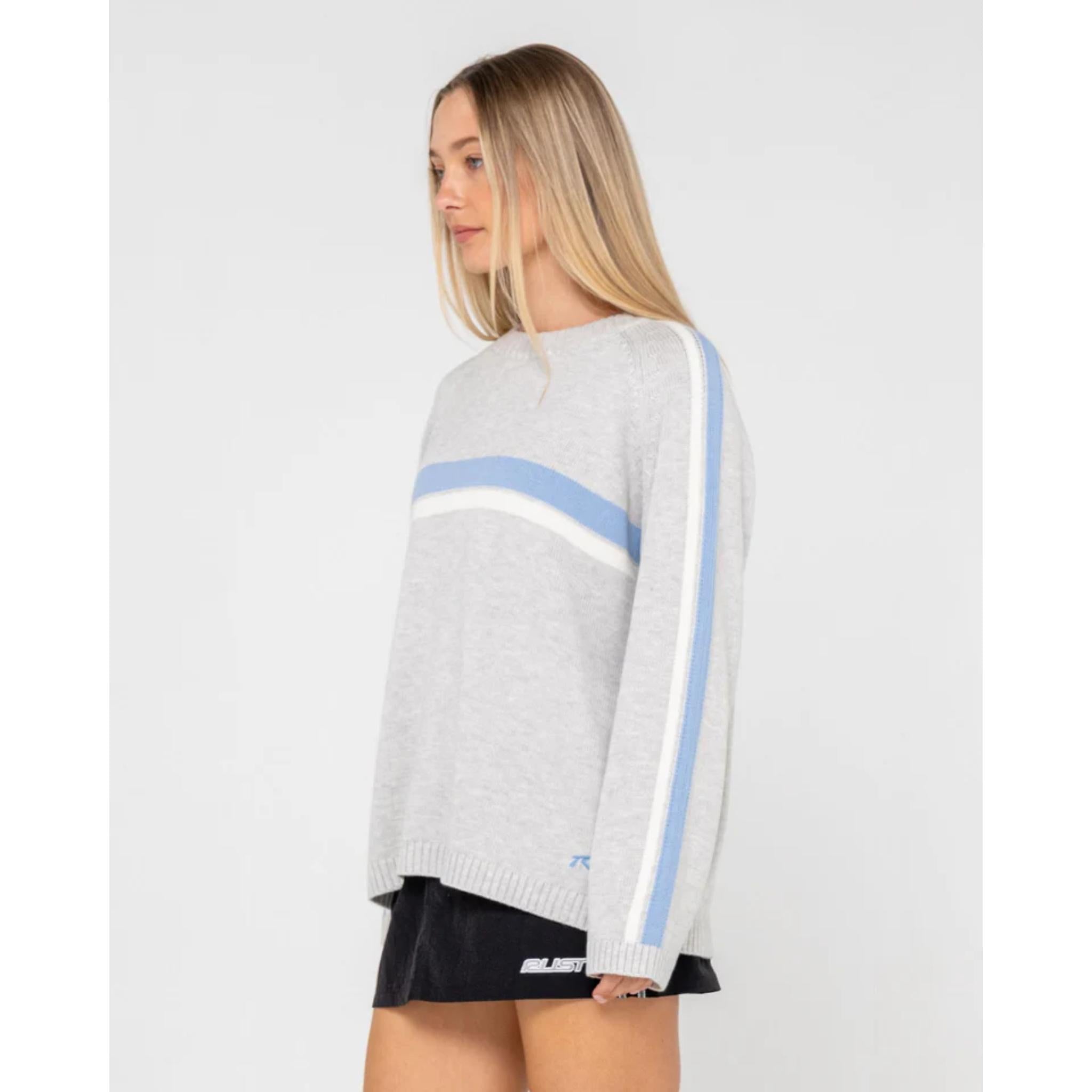 Rusty Womens White Lines Long Sleeve Knit Crew Neck