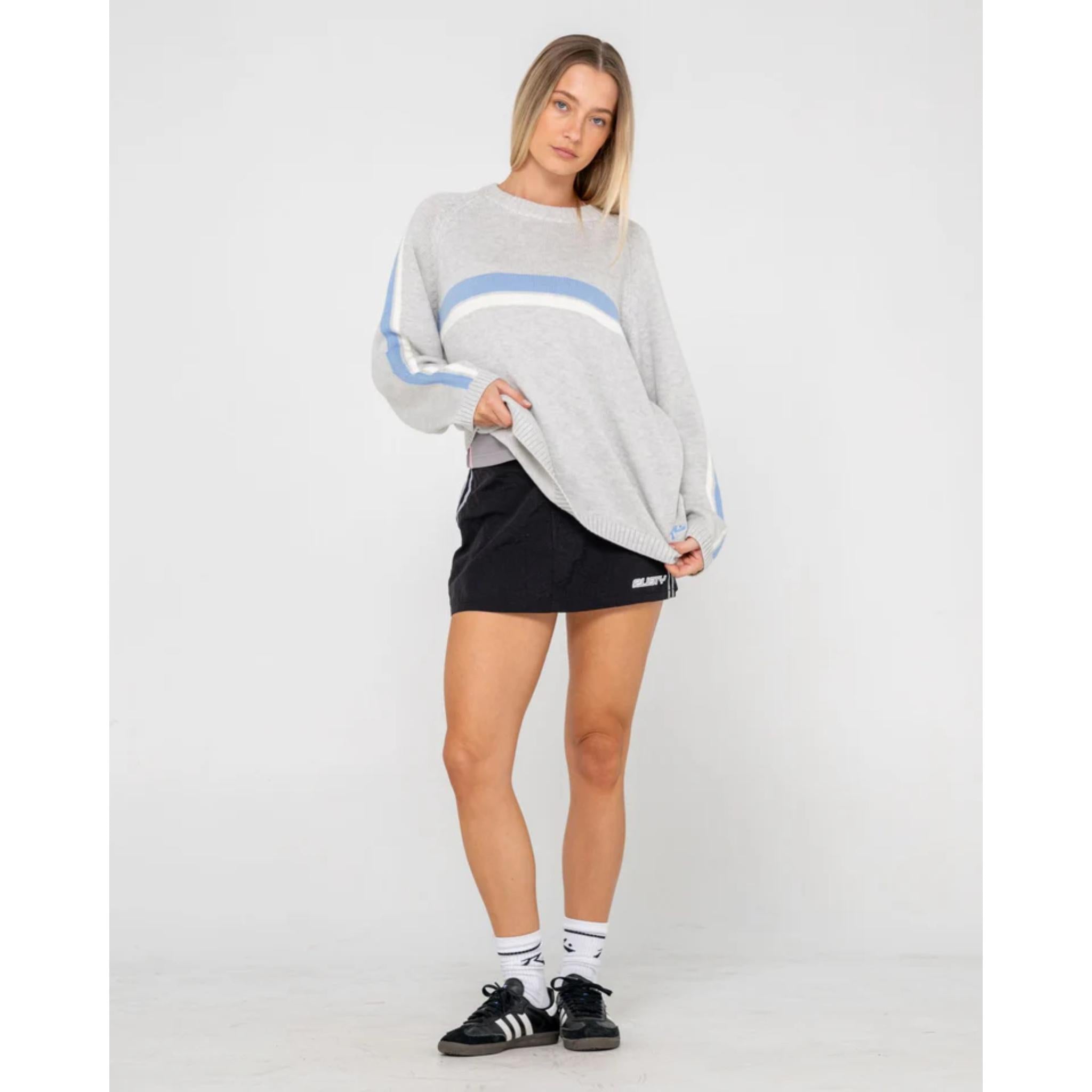 Rusty Womens White Lines Long Sleeve Knit Crew Neck