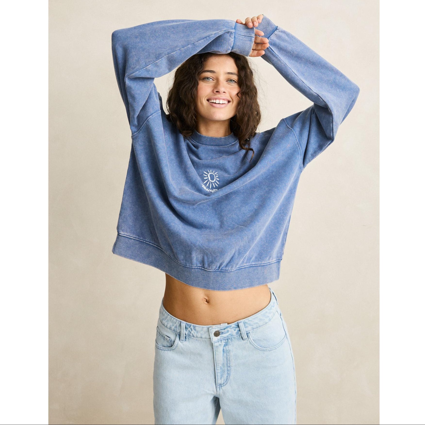 Rhythm Womens Salt Wash Crew Neck Fleece
